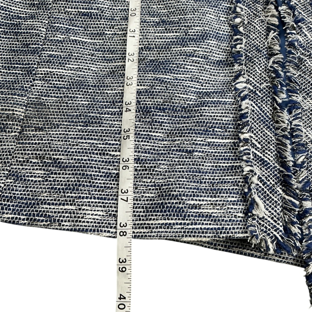 Anne‎ Klein Blue White Tweed Longline Fringed Topper Jacket Size 12 NEW - Picture 15 of 16